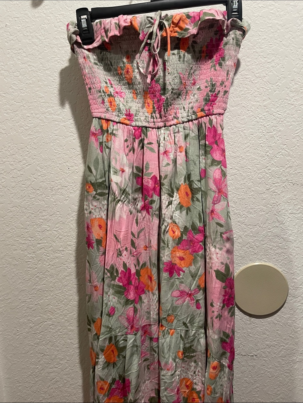 Hollister Pink Floral Smocked Maxi Dress with Orange Accents